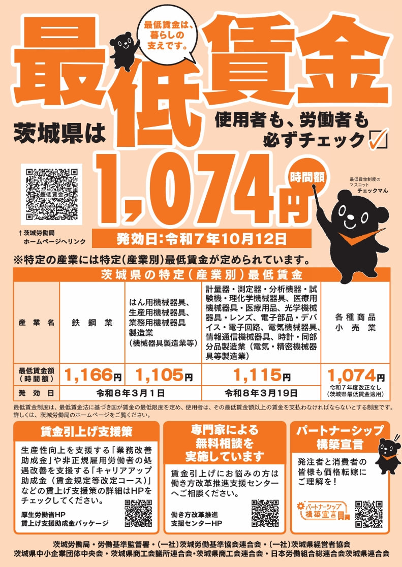 茨城県最低賃金 | 守谷市商工会